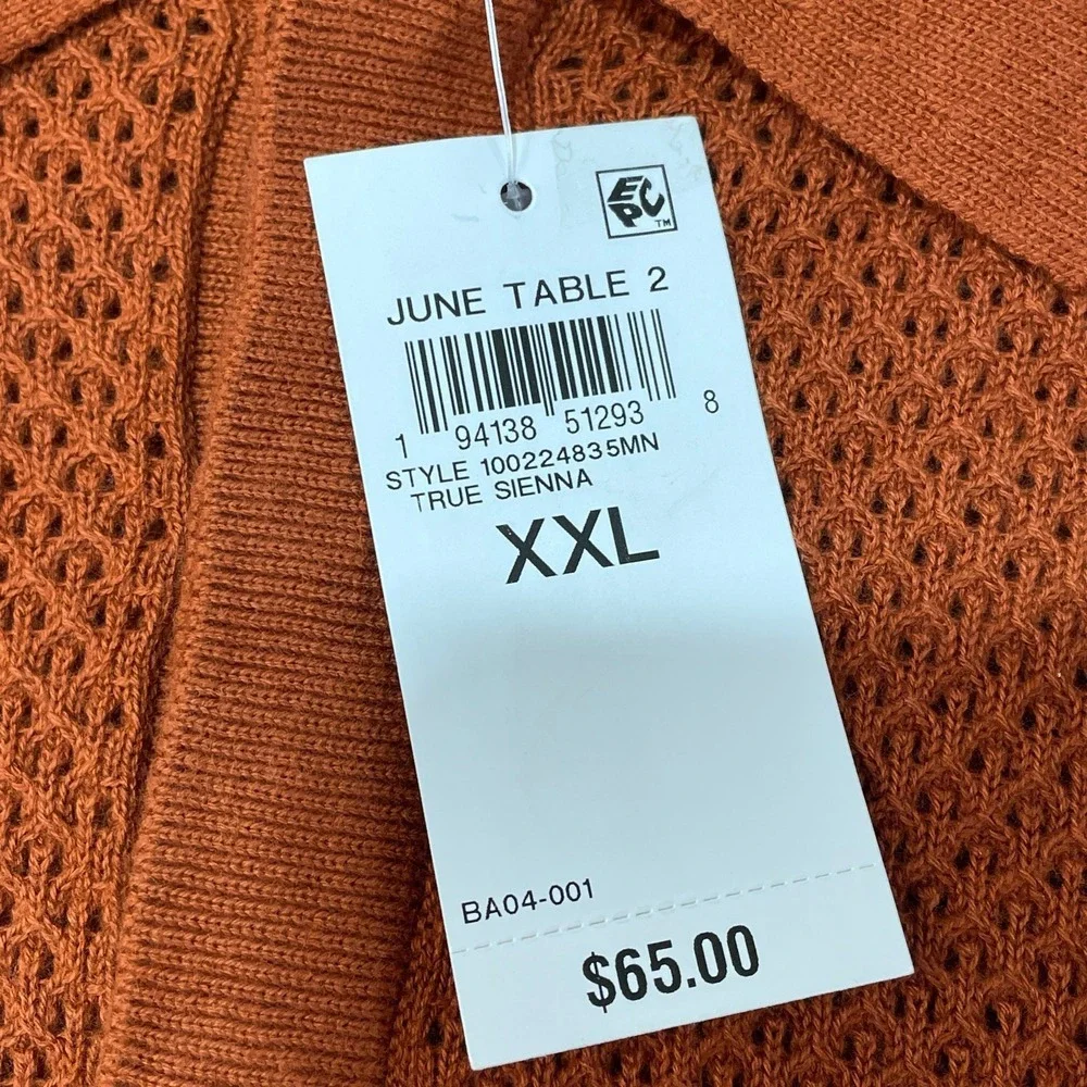 NWT Alfani Textured Knit Polo Shirt Men's XXL True Sienna Rust Orange Cotton